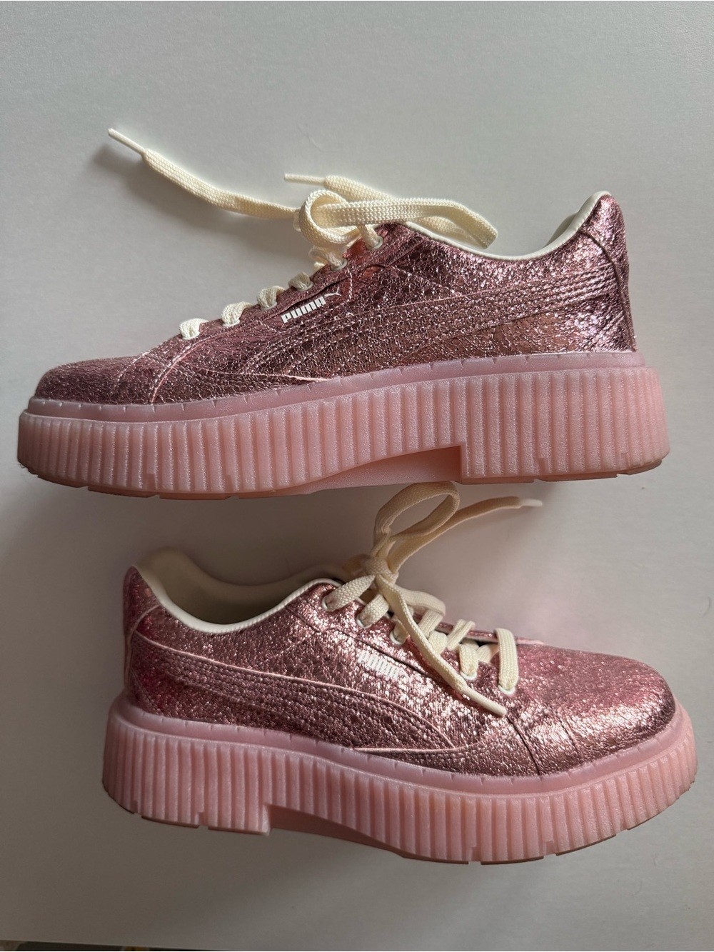 Puma Pink Full Glitter Platform Stompers Rose Gold Sneakers Rubber Sole